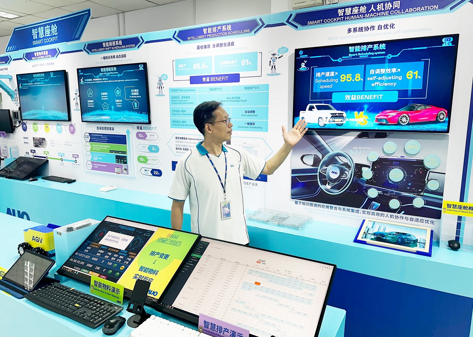 友達廈門將5G+ABC技術串聯生產管理全流程，打通研發、採購、生管、製程、設備、品質等產品全生命週期製造流程，完成數位化設計、智慧供應鏈、智慧座艙、全流程設備管理、資料驅動優化、智慧線上檢測、智慧品管等自我調整生產模式升級